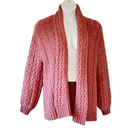 Anthropologie Rashida Open Cardigan Pink Chunky Open Cable Knit Oversized  Small - Picture 2 of 11